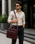 Genuine Leather 16 Inch Laptop Bag for Men, Executive Office & Travel Briefcase Buff Leather,Laptop Storage, Mobile & Pen Pockets, Diary Storage, Adjustable Shoulder Strap, 2-Year Warranty - Image 3