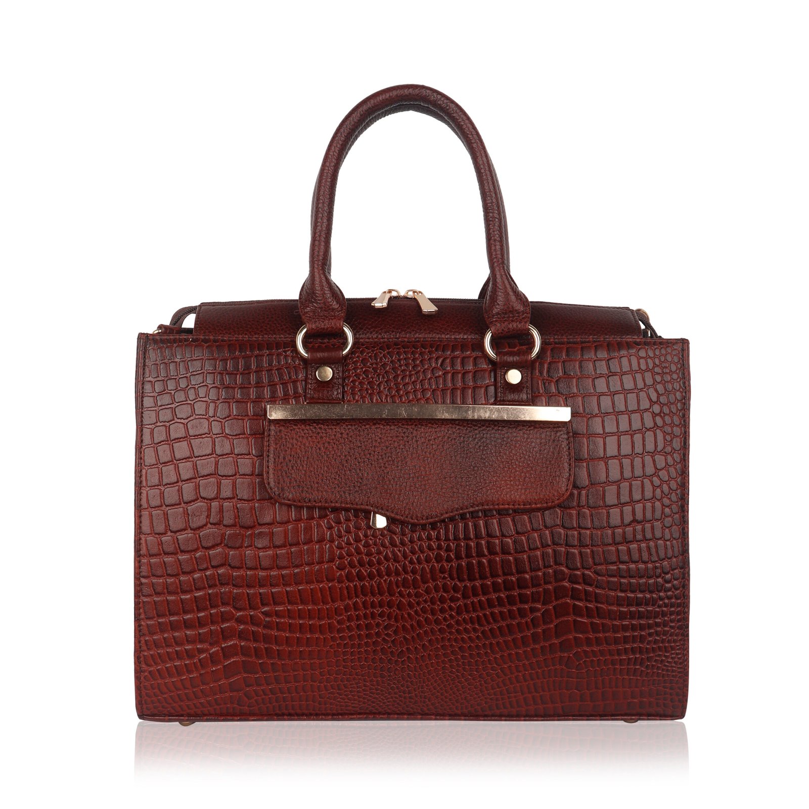 _MG_8983 Genuine Crocodile Embossed Leather Satchel Tote Handbag for Women, Spacious Structured Shoulder Carryall Bag with Top Handles, Office, Work, Shopping & Travel, Size 13 x 10 x 5 Inch - Image 1