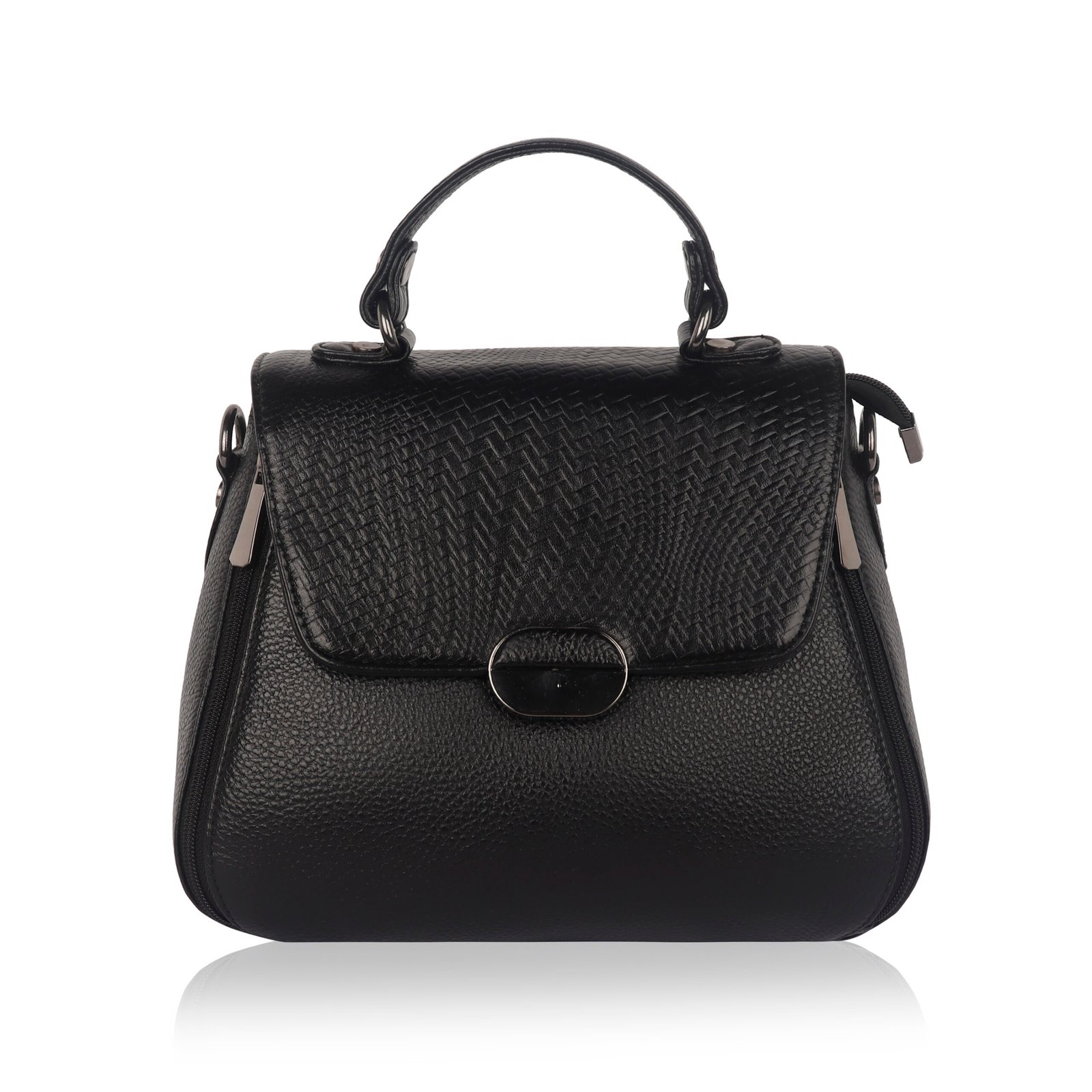 _MG_9020 Matka Structured Genuine Full-Grain Leather Crossbody Bag for Women 10 x 8 x 5 Inch, Woven Flap Design, Adjustable Sling Strap, Ideal for Office, Casual & Party Use, 2-Year Warranty - Image 1